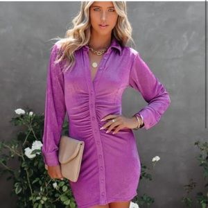Vici Kelli Ruched Button Down Knit Dress Magenta / New / Small